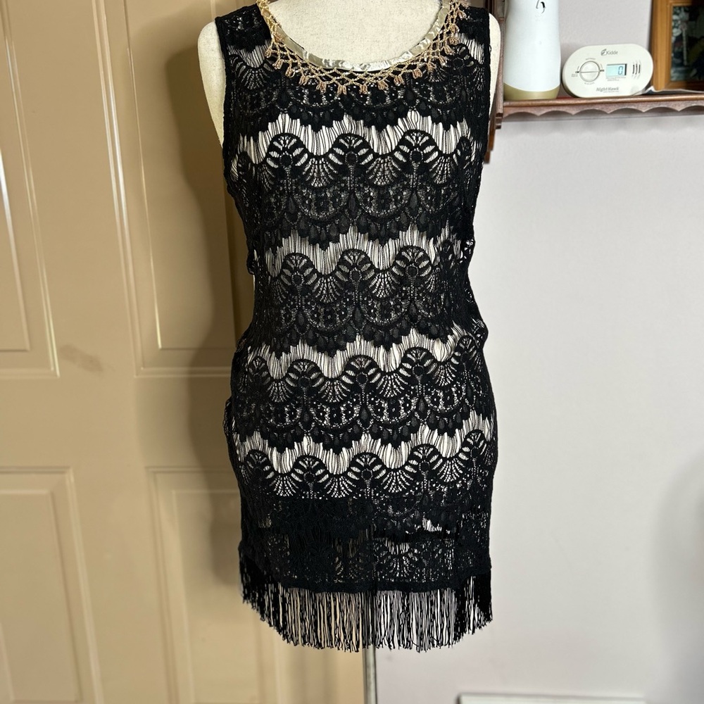 Apt. 9 Black Lace Fringe Mini Dress